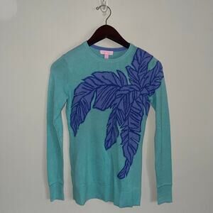 Lilly Pulitzer Mint Blue Palm Leaf Wool Pull Over Sweater (0191) (FL)